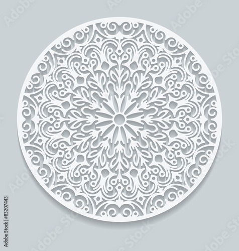 Round paper lace doily, greeting card. Decorative, geometric vec