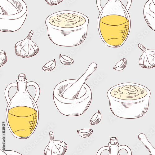 Hand drawn aioli sauce seamless pattern background