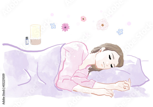 アロマの香りで眠る女性