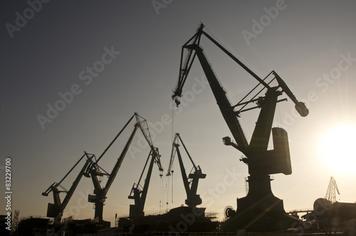 Heavy industrial cranes used for ship construction 