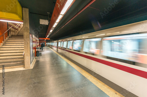 ROME - JUNE 14, 2014: Commuters walk in metro station. Rome Metr