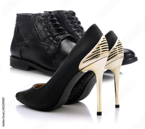 Pair of shoes for man and woman on a white background