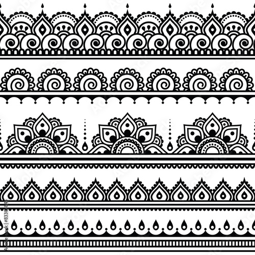 Mehndi, Indian Henna tattoo seamless pattern, design elements 