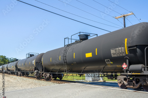 Tank Train in Motion at a Level Crossing