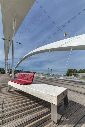 The Raymond Barre bridge with bench in Lyon