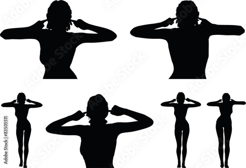 woman silhouette with hand gesture turn a deaf ear