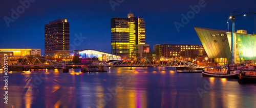 Beautiful calm night view of Amsterdam city.