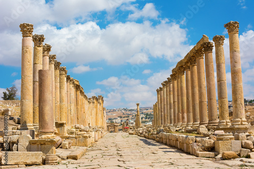 The Cardo Maximus street in Jerash ruins Jordan