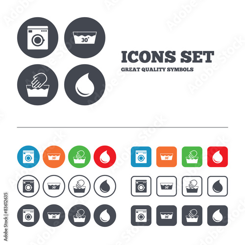 Wash icons. Machine washable at thirty degrees.