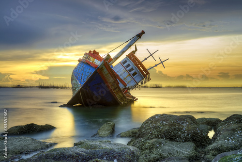 Shipwreck at sunset