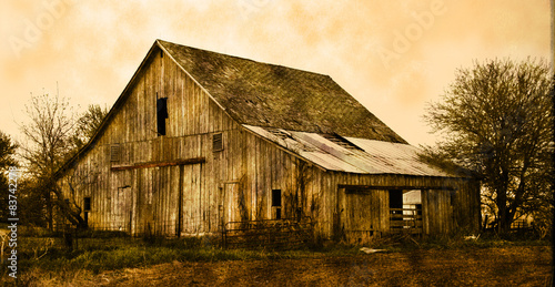 Old farm barn in sepia