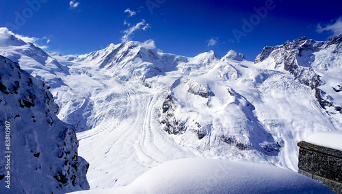 snow alps mountains landscape and blue sky
