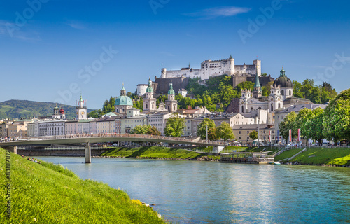 Historic city of Salzburg with river Salzach in summer, Austria