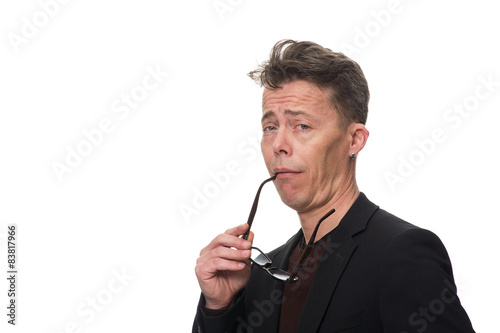 Businessman Showing Dismissive Shrug Against White