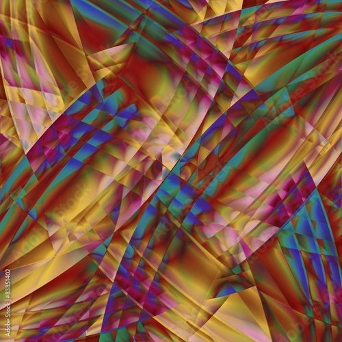 Abstract old chaotic pattern with colorful translucent curved li