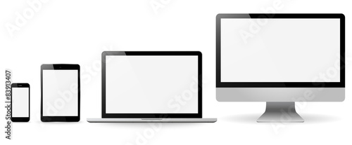 Set realistic Monitors laptop tablet and phone vector illustrati