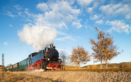 Historical steam train on island Rugen in North-Eastern Germany