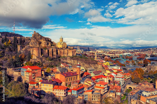 Beautiful panoramic view of Tbilisi at sunset, Georgia country