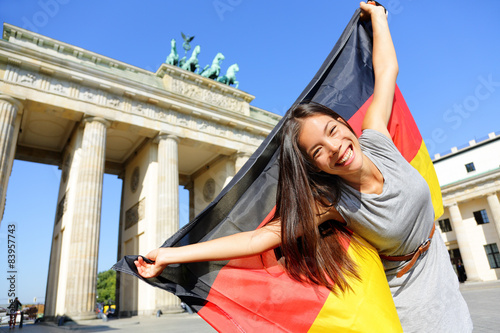German flag woman happy at Berlin Germany