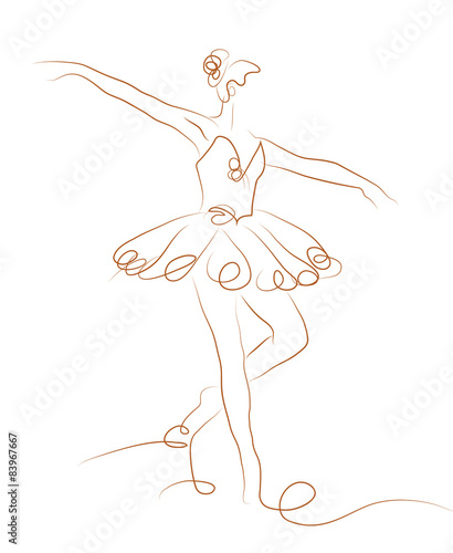 sketch of girls ballerina standing in a pose onwhite background