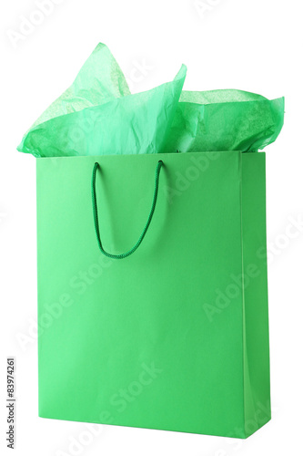 Green shopping bag isolated on white