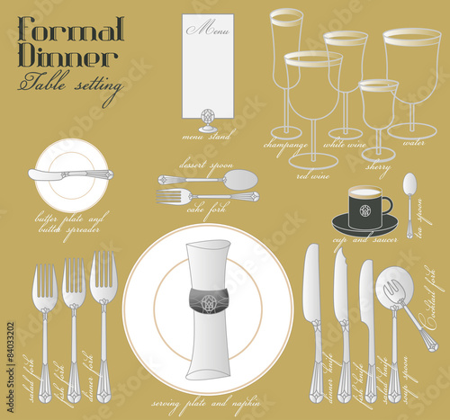 FORMAL DINNER TABLE SETTING for full course dinner.