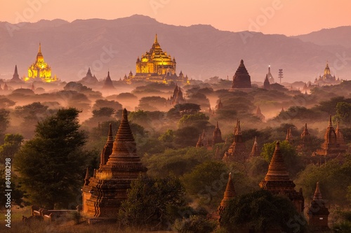 Pagoda landscape at dusk in Bagan