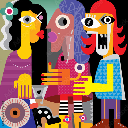 Abstract portrait of three ugly women. Vector illustration.
