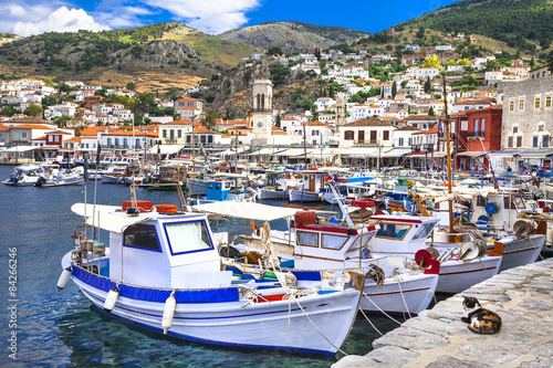 pictorial port of Hydra island, Greece