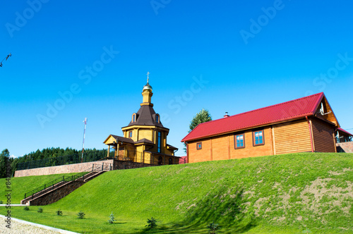 Village russian orthodox church with glided cupola