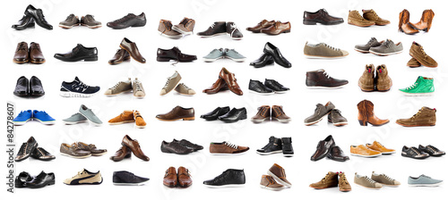 Collection of male shoes over white background