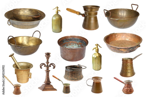 collection of isolated vintage copper objects