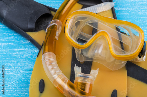 Snorkel, diving mask and flippers