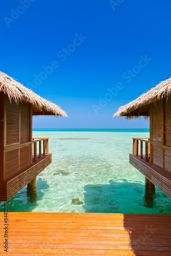 Water bungalows on tropical Maldives island