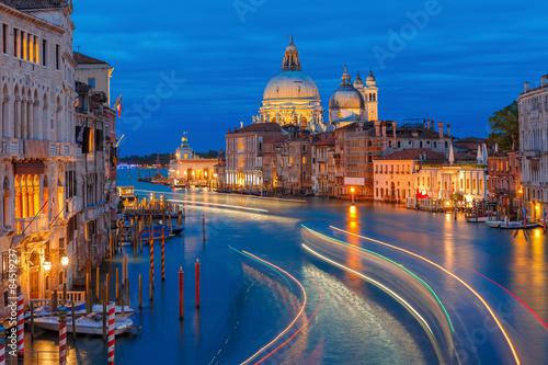 Grand canal at night in Venice, Italy