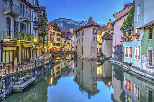 Quai de l'Ile and canal in Annecy old city, France, HDR