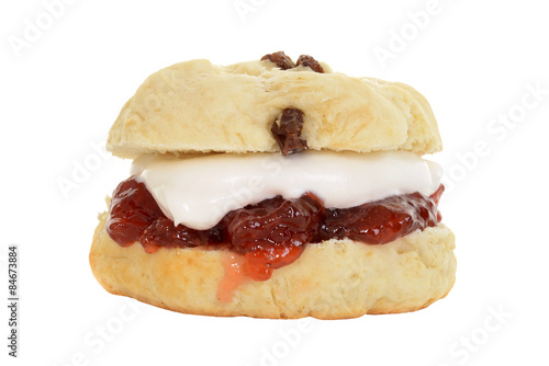 isolated english scone with cream and jam