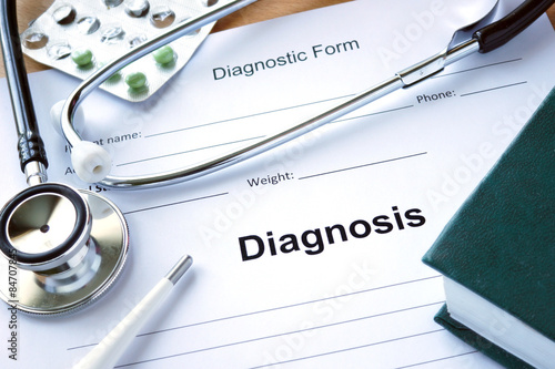 Diagnistic form with Diagnosis and stethoscope. Medicine concept.