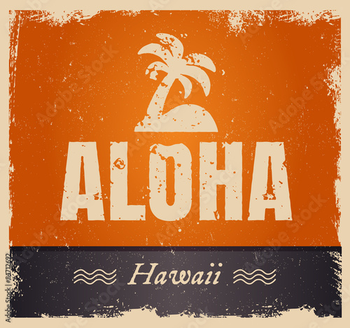 Vector aloha word in vintage colors, retro background