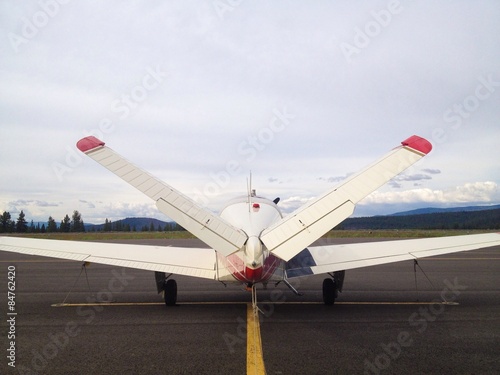 Rear view of a V-Tail Beechcraft Bonanza