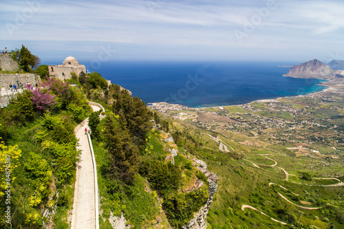A mid-air view on historical Church of Giovanni in Erice