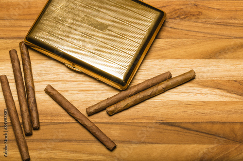 Brass Cigarette Case and Cuban Cigarillos