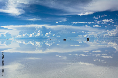 鏡張りのウユニ塩湖