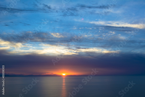 チチカカ湖の夕日