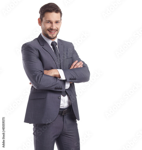 business, people and office concept - businessman in suit