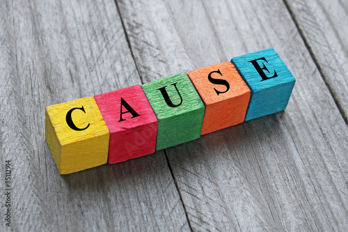 word cause on colorful wooden cubes