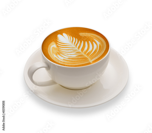 Latte art , coffee isolated on white background