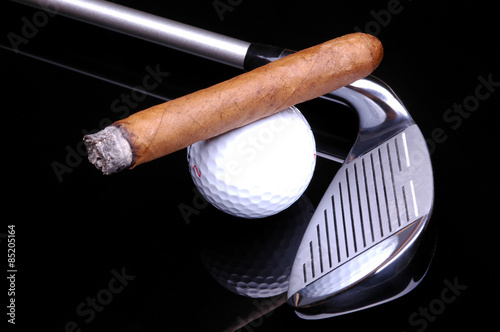 Cigar on Golf Ball and Club
