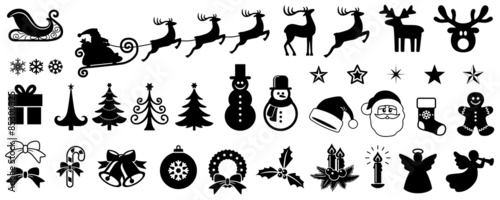 Christmas Vector Icon Set, Background, Black, Isolated