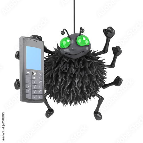 3d Spider chats on a mobile phone